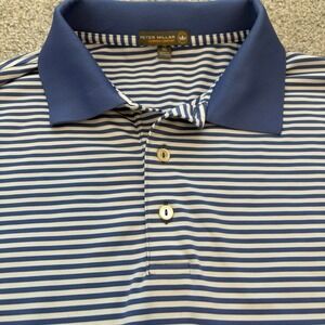 Peter Millar Summer Comfort Polo Mens XL Blue‎ Striped Short Sleeve Golf